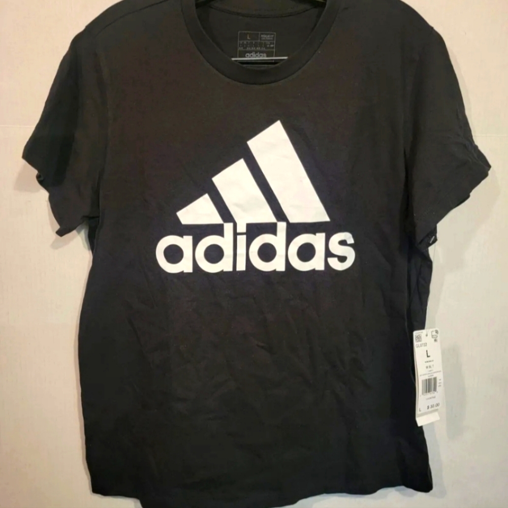 ADIDAS 3 STRIPES JUMBO LOGO BLACK Large ATHLETIC T-SHIRT.